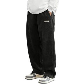 SOLY HUX Men's Drawstring Elastic Waist Loose Straight Leg Corduroy Pants with Pockets Black Letter XX-Large-1