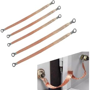 Pack-5 Car Engine Grounding Strap, 3 Pcs 9.8" + 2 Pcs 12.9" Flexible Copper Braided Multi-purpose Grounding Cable Strap, Bridge Cable Distribution Box Jumper Wires, Unviersal for Cars (Gold)