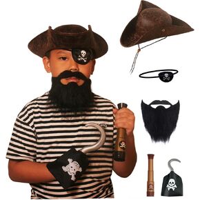 Boys Pirate Costume Men Black Beard Pirate Hat for Adult Kids Halloween Gasparilla Festival Cosplay