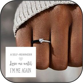 Love Me Until I'M Me Again Ring Black Heart Ring Self Love Ring Gifts Inspirational Rings Cubic Zirconia Heart Ring Jewelry Gifts Trendy Stuff