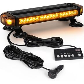 Emergency LED Roof Top Strobe Flashing Light Bar, Amber 42 LED Warning Safety Flashing Lights with Magnetic & Controller and 16 ft Straight Cord for Vehicle Forklift Rooftop (Amber/White)