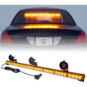 Xprite 35.5" Strobe Emergency Traffic Advisor Light Bar, White/Amber LED 21 Flashing Warning Patterns Windshield Deck Suction Cups Safety Caution Directional Lightbars for Vehicles Trucks SUV UTV