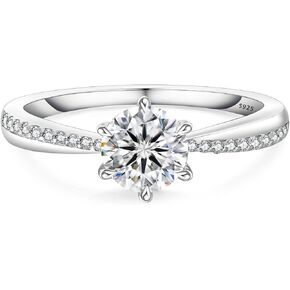 KRKC&CO Moissanite Rings for Women, 0.5-2.0 CT Engagement Rings, D Color VVS1 Clarity, White Gold Plated S925 Sterling Silver, Promise