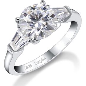Ladylike Moissanite 3 Stone Engagement Rings for Women D Color VVS1 Round Cut Lab Created Diamond Rings 18K White Gold Plated Anniversary Wedding Promise Ring for Women