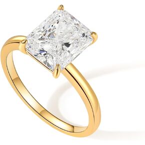 Engagement Rings for Women 14K Gold Plated Rectangle Cubic Zirconia Ring Dainty Gold Promise Ring Wedding Band Rings for Women Trendy Gold Jewelry