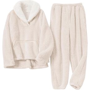 Gihuo Girls Fleece Pants Sets Fuzzy 2 Piece Outfits Lapel Collar Pullover Sweatshirt Set Sweatsuit 5-12Y