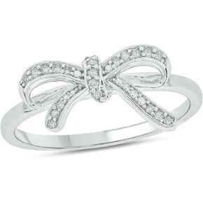 Cali Trove 1/10 cttw Diamond Ribbon Bow Rings for women |14kt Vermeil plated 925 Sterling Silver Rings for Women - Mother's Day gift for Mom | Bow Gold Ring for Women | Bowknot promise rings for her