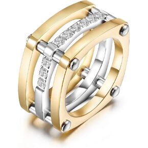 CIUNOFOR 14K Gold Plated Ring Simulated Diamond CZ Cocktail Rings for Women and Men Gold Statement RingsWide Bands for Unisex adults Parallel Bar Ring Unisex Customized Personalized