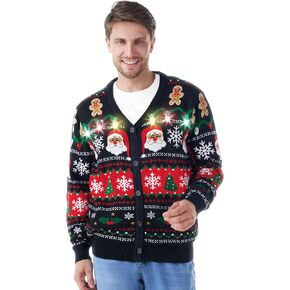 Giggling Getup Men Ugly Christmas Cardigan Sweaters, Funny Light Up Ugly Sweater for Men, Cardigan Sweater for Men
