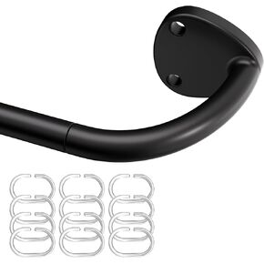Black Curtain Rods for Windows 48 to 84, 5/8 inch Wrap Around Curtain Rod with 12 Rings, Blackout Curtain Rods Adjustable Long Curtain Rods, Indoor/Outdoor Curtain Rod, 35-94"