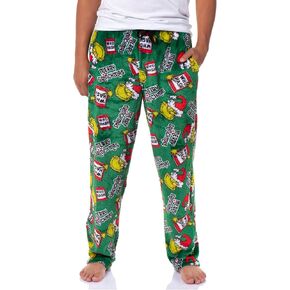 Dr. Seuss The Grinch Men's Merry Grinchmas Who Hash Adult Luxury Plush Lounge Sleep Pajama Pants with Elastic Waistband