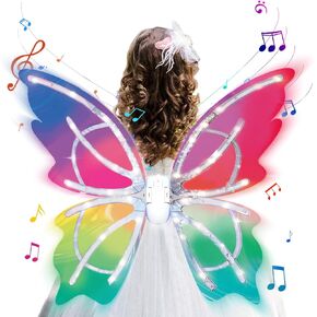 Light Up Fairy Wings for Girls - LED Butterfly Wings, Moving Electric Fairy Costume with Music for Kids Halloween Gifts, Birthday Christmas Party Costume Princess Toys for Girls