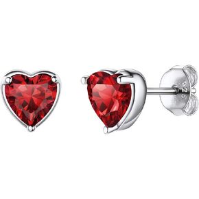Suplight Dainty 925 Sterling Silver Birthstone Heart Crystal Necklace/Stud Earrings, Minimalist BirthStone Necklaces Earrings Jewelry for Women (with Gift Box)