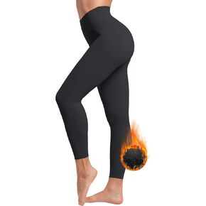 AKASO Womens Fleece Lined Leggings Winter Thermal Insulated High Waisted Yoga Leggings Black, X-Large