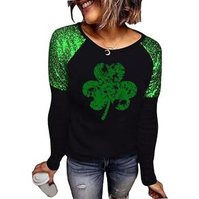 St Patricks Day Shirts for Women Long Sleeve Lucky Irish Shamrock Graphic Tees Spring Casual Tops