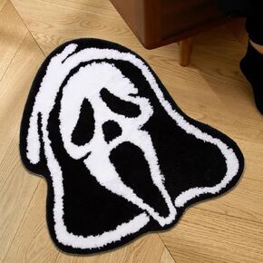 Creative Halloween Skull Face Shaped Rug Soft Bedroom Bedside Rug Non-Slip Playmats Floor Mat Living Room Mats (23.2X21.7 Inch)