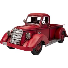 Berfutall-13'' Iron Classic Red Truck Pick-up Model Collectible Vehicle Decoration, Metal Truck Christmas Decor ，Unique Blend of Vintage, Rustic, Farmhouse Truck Decor for Table Top Decor. (H)