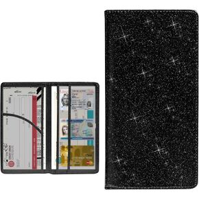 Car Registration and Insurance Holder, Bling Premium Leather Auto Glove Box Document Organizer with Magnetic Shut, Waterproof Car Document Holder for Cards, Driver License (Blue)