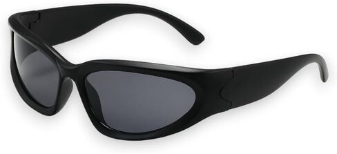 Y2K Wrap Around Sunglasses Black Shades Sporty Glasses Cyber Aesthetic Eyewear Women Men Rave Party in Saudi Arabia