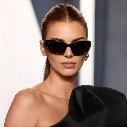 Y2K Wrap Around Sunglasses Black Shades Sporty Glasses Cyber Aesthetic Eyewear Women Men Rave Party in Saudi Arabia