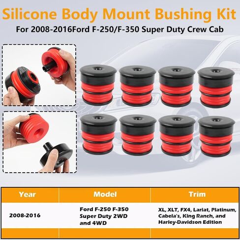 Silicone Body Mount Bushings Kit for 2008-2016 Ford F250 F350 Super Duty Accessories,Silicone F250 Body Mount Bushings Outlast,No Bumps and No Noise Than The Original in Kuwait