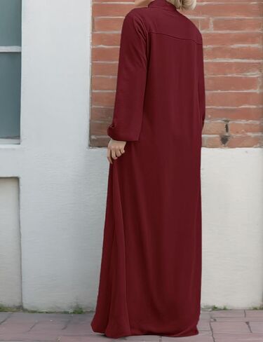 Womens Abaya Muslim Long Sleeve Front Zipper Dress Prayer Islamic Clothes with Pockets in Kuwait