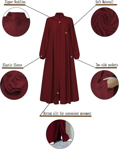 Womens Abaya Muslim Long Sleeve Front Zipper Dress Prayer Islamic Clothes with Pockets in Kuwait