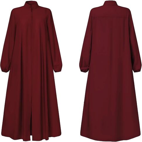 Womens Abaya Muslim Long Sleeve Front Zipper Dress Prayer Islamic Clothes with Pockets in Kuwait