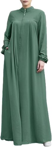 Womens Abaya Muslim Long Sleeve Front Zipper Dress Prayer Islamic Clothes with Pockets in Kuwait