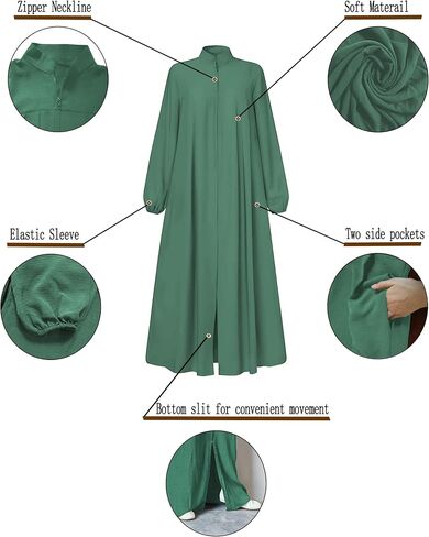 Womens Abaya Muslim Long Sleeve Front Zipper Dress Prayer Islamic Clothes with Pockets in Kuwait