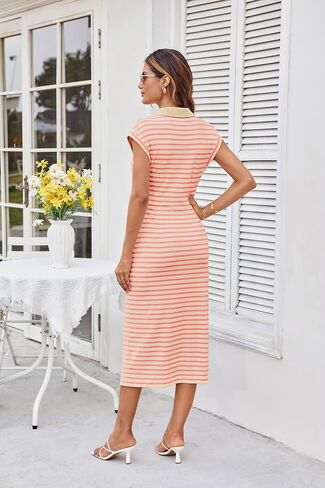 GRACE KARIN المرأة 2025 الصيف مخطط Bodycon فستان الخامس الرقبة الجانب الشق Ruched Bodycon عادية فساتين متوسطة الطول in Saudi Arabia