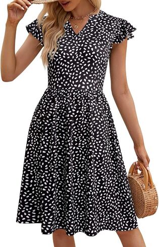 YATHON Casual Dresses for Women 2024 Cute Summer Floral Fit and Flare Cap Sleeve A Line Knee Length Dress with Pocket in Kuwait