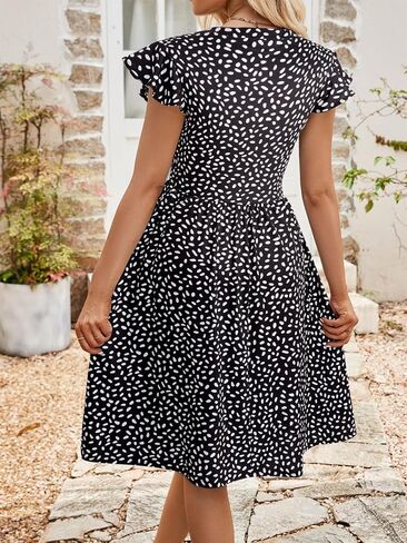 YATHON Casual Dresses for Women 2024 Cute Summer Floral Fit and Flare Cap Sleeve A Line Knee Length Dress with Pocket in Kuwait
