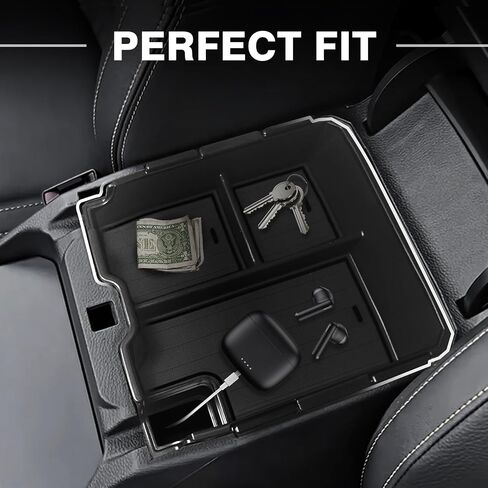 منظم وحدة التحكم المركزية Muslogy متوافق مع Ford Ranger 2024 2025 وملحقات Raptor صندوق تخزين من طبقتين، صينية إدراج مقسم تخزين ثانوي، صندوق مسند الذراع، صندوق قفازات مصنوع من مادة ABS (أسود) in Kuwait