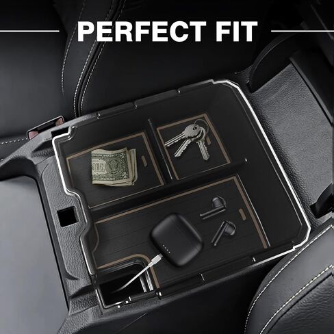 منظم وحدة التحكم المركزية Muslogy متوافق مع Ford Ranger 2024 2025 وملحقات Raptor صندوق تخزين من طبقتين، صينية إدراج مقسم تخزين ثانوي، صندوق مسند الذراع، صندوق قفازات مصنوع من مادة ABS (أسود) in Kuwait