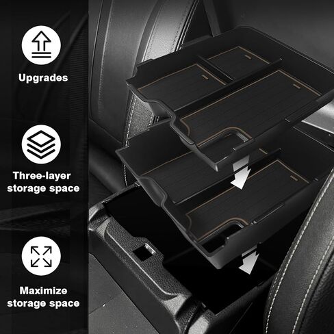 منظم وحدة التحكم المركزية Muslogy متوافق مع Ford Ranger 2024 2025 وملحقات Raptor صندوق تخزين من طبقتين، صينية إدراج مقسم تخزين ثانوي، صندوق مسند الذراع، صندوق قفازات مصنوع من مادة ABS (أسود) in Kuwait