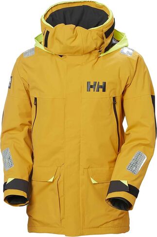 سترات Helly-Hansen Skagen المقاومة للماء للرجال تتميز بنسيج إبحار مقاوم للرياح وغطاء رأس أصفر نيون قابل للتعبئة، GOLD RUSH - متوسط in Saudi Arabia