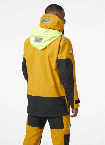 سترات Helly-Hansen Skagen المقاومة للماء للرجال تتميز بنسيج إبحار مقاوم للرياح وغطاء رأس أصفر نيون قابل للتعبئة، GOLD RUSH - متوسط in Saudi Arabia