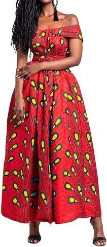 Vimoisa Women Sexy Boho African Long Maxi Dress V-Neck Multi-Way Pleated Floral Print Dresses in Kuwait