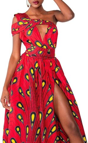 Vimoisa Women Sexy Boho African Long Maxi Dress V-Neck Multi-Way Pleated Floral Print Dresses in Kuwait
