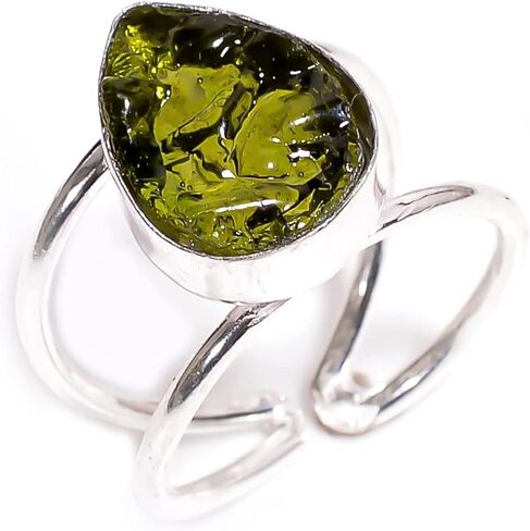 Moldavite Gemstone Ring Synthetic Crystal Energy High Vibration Gemstone Jewellery Silver Rings Gift for Birthday, Anniversary in Saudi Arabia