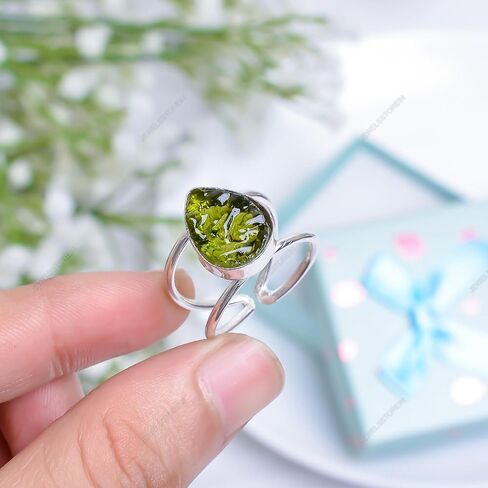 Moldavite Gemstone Ring Synthetic Crystal Energy High Vibration Gemstone Jewellery Silver Rings Gift for Birthday, Anniversary in Saudi Arabia