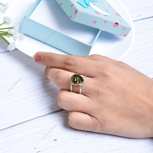 Moldavite Gemstone Ring Synthetic Crystal Energy High Vibration Gemstone Jewellery Silver Rings Gift for Birthday, Anniversary in Saudi Arabia