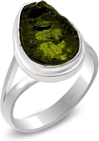 Moldavite Gemstone Ring Synthetic Crystal Energy High Vibration Gemstone Jewellery Silver Rings Gift for Birthday, Anniversary in Saudi Arabia