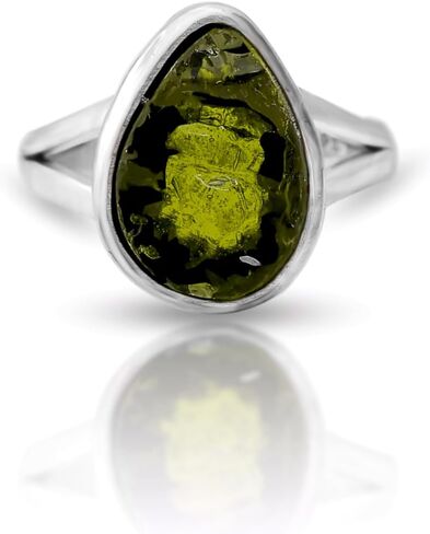 Moldavite Gemstone Ring Synthetic Crystal Energy High Vibration Gemstone Jewellery Silver Rings Gift for Birthday, Anniversary in Saudi Arabia