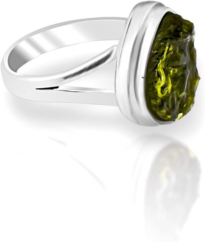 Moldavite Gemstone Ring Synthetic Crystal Energy High Vibration Gemstone Jewellery Silver Rings Gift for Birthday, Anniversary in Saudi Arabia