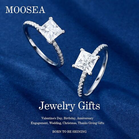 MOOSEA 1.5ct Princess Cut Moissanite Engagement Rings for Women, Brilliant D Color VVS1 Clarity Lab Created Diamond Wedding Rings 14K White Gold Vermeil V Setting Moissanite Rings in Saudi Arabia