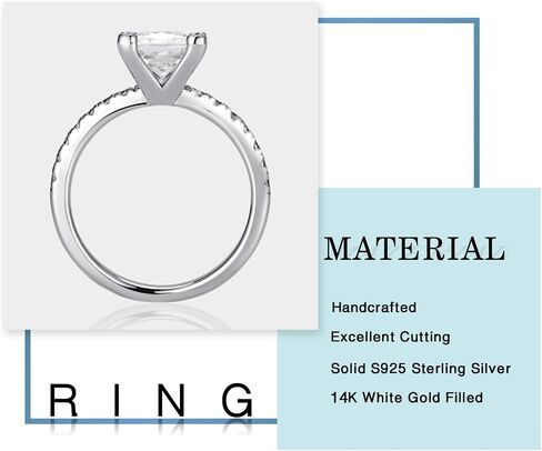 MOOSEA 1.5ct Princess Cut Moissanite Engagement Rings for Women, Brilliant D Color VVS1 Clarity Lab Created Diamond Wedding Rings 14K White Gold Vermeil V Setting Moissanite Rings in Saudi Arabia