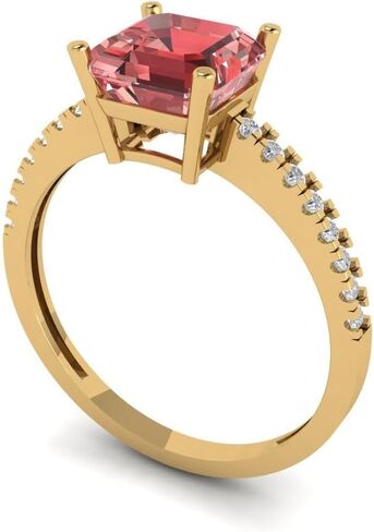 2.7 ct Cushion Cut Natural Garnet 14k Yellow Gold Solitaire with Accents Wedding Engagement Bridal Promise Ring in Saudi Arabia