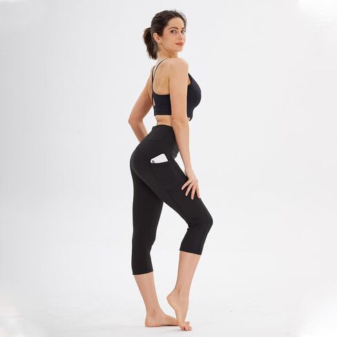 HLTPRO Leggings with Pockets for Women(Reg & Plus Size) - High Waist Tummy Control Yoga Capri Pants with Pockets for Workout in Saudi Arabia